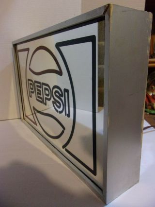 RARE Vintage 2 Sided PEPSI Mirrored Lighted Wall Sign Neon Look Tin 8