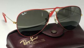 Vintage Ray Ban Bausch And Lomb Flying Colors Red Aviators Sunglasses 58 Mm