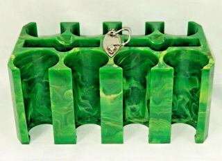 Vintage Green - Yellow Marbled Bakelite / Catalin Poker Chip Holder Caddy Tray