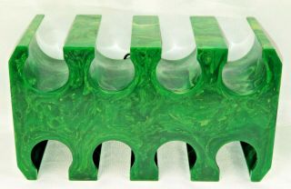 Vintage Green - Yellow Marbled Bakelite / Catalin Poker Chip Holder Caddy Tray 4