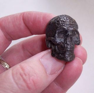 Miniature Antique/vintage Memento Mori Death Head Skull Solid Bronze Trench Art