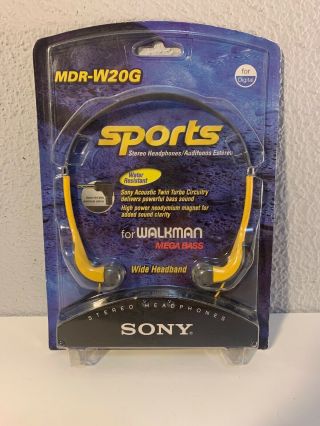 Sony Sports Walkman Stereo Headphones Mega Bass Mdr - W20g Water Resistant Vtg