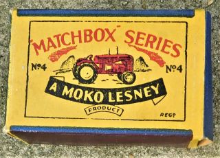 NO RESERV MOKO Lesney Matchbox No.  4 Red Tractor Massey Harris Boxed Vintage 5