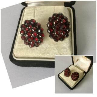 Vintage Art Deco Jewellery Bohemian Garnet Cluster Clip On Earrings