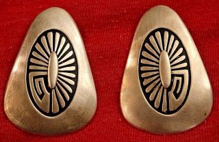 Vtg Large Sterling Silver Earrings Native American Style Clip - On Signed Jackson