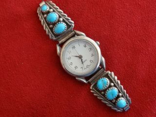 Vintage Sterling Silver,  Turquoise Navajo Native American Watch Quartz