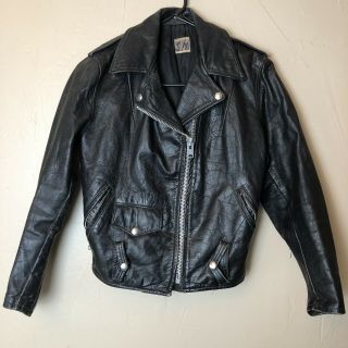 Vintage Beck Black Leather Biker Motorcycle Zip Up Jacket Sm
