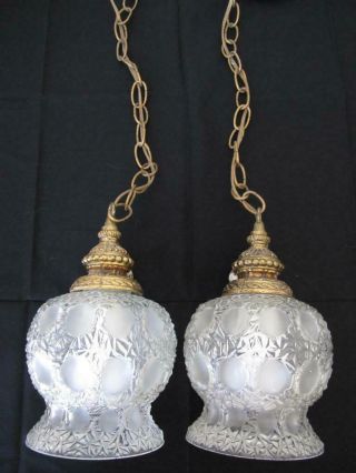Vintage Double Swag Lamp Hollywood Regency Hanging Lamps Tri - Lite Ca Mid Century