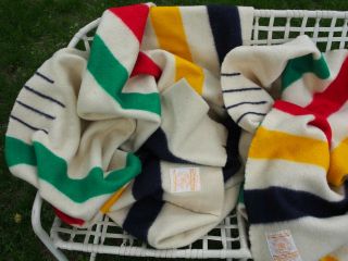 Pair Vintage Hudson Bay Blankets Twin Size