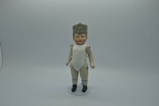 Antique Germany Porcelain Bisque Doll Boy With Cap Soldier