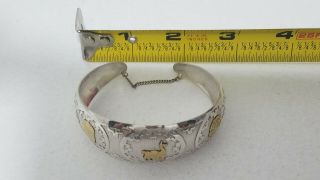 Vintage 925 Sterling Silver & 18k Yellow Gold Peruvian Cuff Bracelet 8