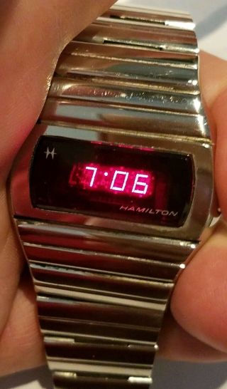 Vintage Hamilton Led One Button Stainless Steel Mens Watch With Issues