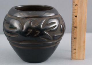 Vintage Jane & Star Santa Clara Pueblo Native American Carved Black Pottery Pot