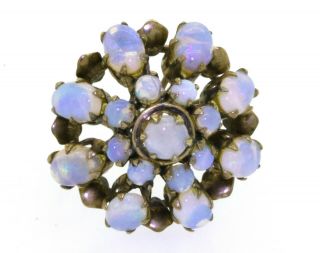 Vintage 14k Yellow Gold 4.  0ct Diamond Opal Cluster Cocktail Ring Size 7