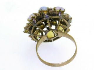 Vintage 14k yellow gold 4.  0ct diamond opal cluster cocktail ring size 7 3