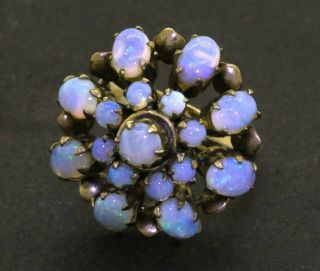 Vintage 14k yellow gold 4.  0ct diamond opal cluster cocktail ring size 7 5