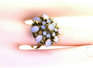 Vintage 14k yellow gold 4.  0ct diamond opal cluster cocktail ring size 7 6