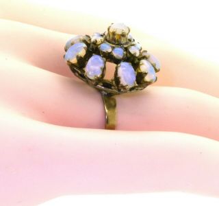 Vintage 14k yellow gold 4.  0ct diamond opal cluster cocktail ring size 7 7