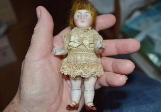 Antique All Bisque Doll Germany Dollhouse Socket Head 6202 Lace Clothes 4.  75 "