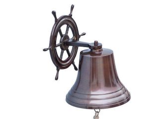 Antique Copper Hanging Ship Wheel Bell 8 " - Nautical Decor