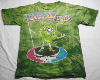 Vintage Grateful Dead T Shirt Xl Jester Steal Your Face Flag Tie Dye Green 1994