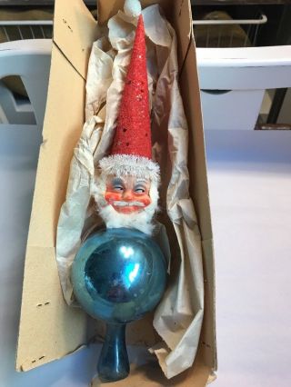 Vtg Christmas Tree Topper Santa Claus Head Glass Base Candy Type Germany 13 " Ta