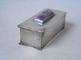Vintage Sterling Silver Purple Stone Mexico Hinged Snuff Trinket Pill Box 66.  5 G