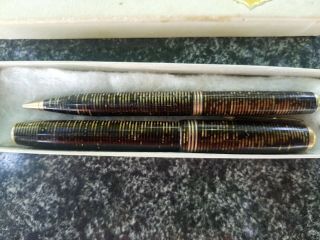 Vintage Black/gold Striped Parker Vacumatic Caligraphy Fountain Pen/ Pencil Set