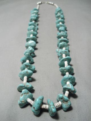Huge 201 Grams Vintage Navajo Turquoise Nugget Sterling Silver Necklace