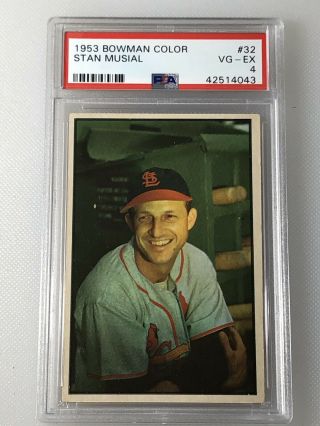 1953 Bowman Color 32 Stan Musial Psa 4 Vg - Ex Vintage Baseball Card Hof