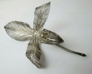 Huge Vintage Portugal Sterling Silver Filigree Orchid Flower Brooch Pin 4.  5 "