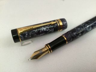 Parker Duofold International Very Rare Marbled Blue Fountain Pen 18k F Nib (jlc)