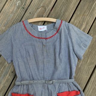 Vintage 40’s Gingham Cotton Day Dress With Belt Size L/XL 2