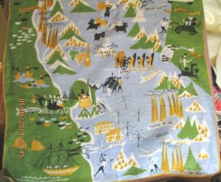 Vintage Pat Prichard Colorful Linen Hankie Upper California Map Special Location