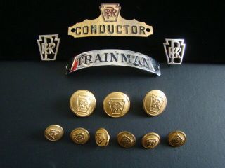 Pennsylvania Railroad Vintage Group Of Hat Badges & Buttons