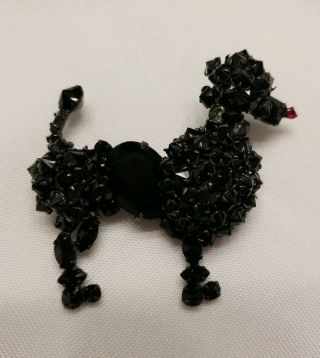 Vintage Signed Schreiner Ny Black Rhinestone Poodle Brooch - Figural