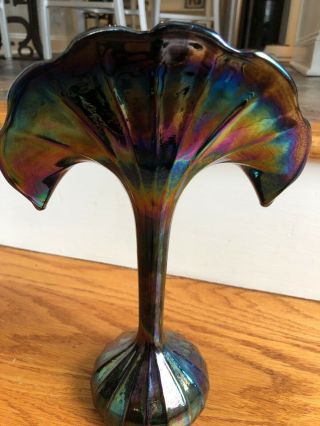 Rare Vintage Carnival Glass Vase Letter Napkin Holder Black Rainbow 11 " X 7 "