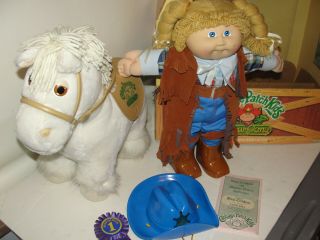 Vintage 1984 Cpk Cabbage Patch Kids Show Pony & Doll Girl W/western Outfit Mib