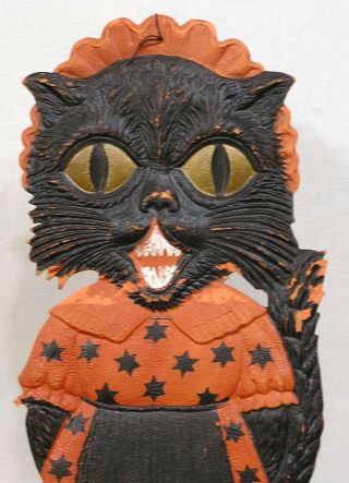 Vintage Halloween German Lady Cat Diecut Heavily Embossed 1920s 19 