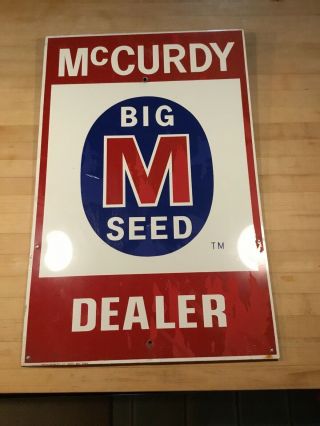 Rare Vintage Mccurdy " Big M " Seed Dealer Double Metal Sign.  One
