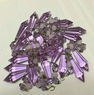 Antique Vtg Czech Crystal Lamp Chandelier Prisms Set Of 20 Purple/pink Jade Rare