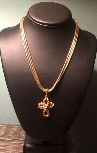 Givenchy Gold Couture Cross Crucifix Modernist Rope Pendant Necklace