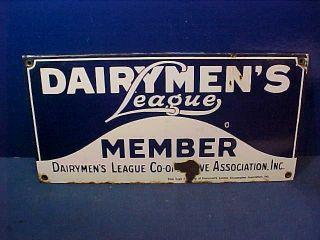 Vintage Dairymens League Co - Op Blue,  White Porcelain Enamel Sign