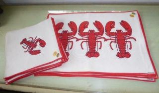 24 Pc Vintage Abercrombie & Fitch Swiss Linen Lobster Placemat Set W Tags