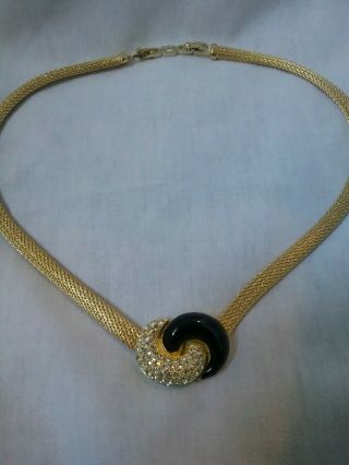 Christian Dior Vintage Necklace Pave Ice Rhinestone Black Lucite Gold Tone Dior
