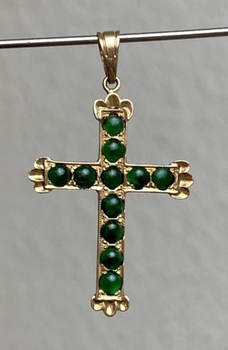 Vintage 14k Yellow Gold & Emerald Cross Pendant