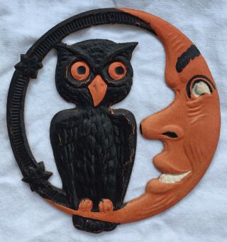 Hard To Find 5” 1920’s Vintage Halloween Owl & Moon Die Cut German Germany