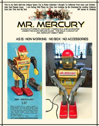 Rare Vintage Marx Battery Operated Mr.  Mercury Robot Toy Japan