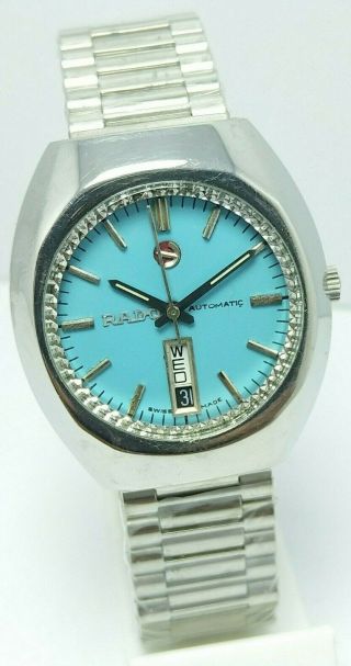 Rare Vintage Rado Blue Dial Automatic Day&date 17j Wrist Watch For Men 