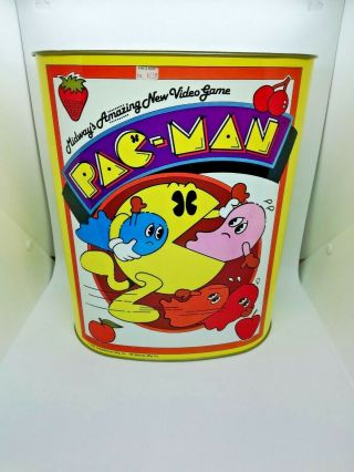 Pac - Man 1980 Metal Dust Bin / Trash Can Midway " Video Game " Vintage